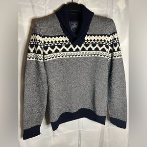 Lucky Brand 🍀 navy shawl neck wool ski style sweater size small, like new​​​​​